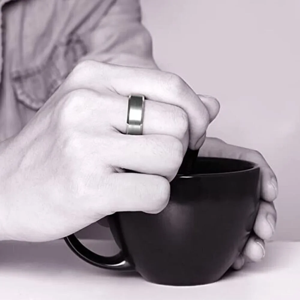 THREE KEYS JEWELRY Silver Tungsten Ring 8mm Mens Wedding